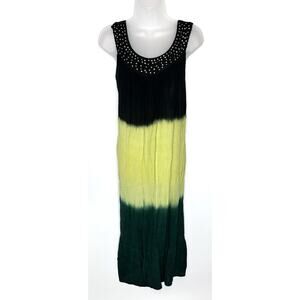 Venus Women's Maxi Dress Black Green Gradient Rhinestone Neck Size M